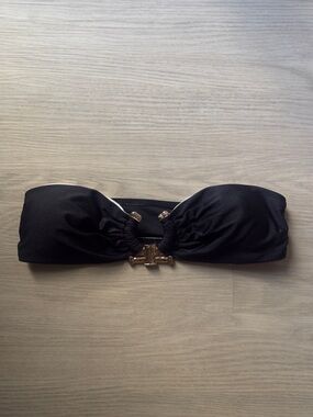 Black Bandeau Bikini Top with Gold Accent